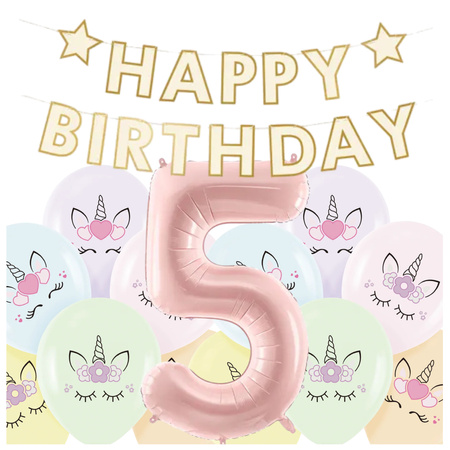 Dekoracje na 5 urodziny Jednorożce baner balony zestaw zes-JED18