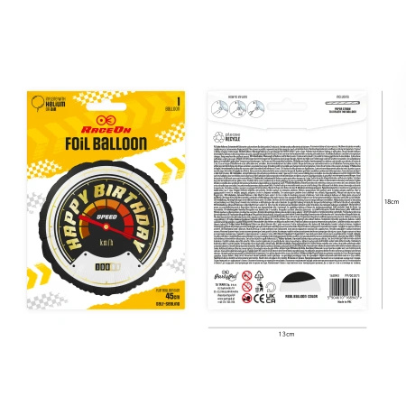 Balon foliowy Happy Birthday Wyścigówki 45cm 1 sztuka 168943