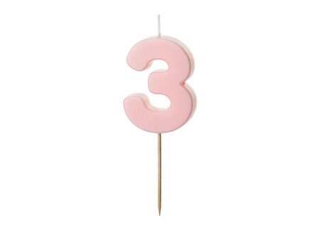 Świeczka na tort cyferka 3 różowa pastelowa jasna 5,5cm 1 sztuka SCU10-3-081J