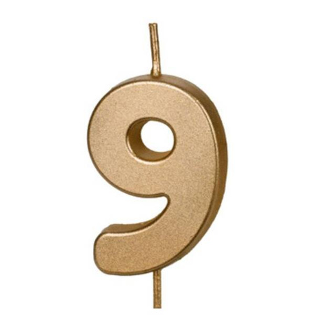 Świeczka na tort cyferka 9 złota urodziny 4,5cm Partydeco 1 sztuka SCU9-9