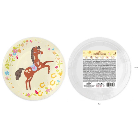 Talerzyki papierowe Konie Koniki na urodziny urodzinowe 18cm 6 sztuk 151679