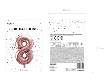 Balon foliowy cyferka 8 różowe złoto 86cm 1 sztuka FB1M-8-019R