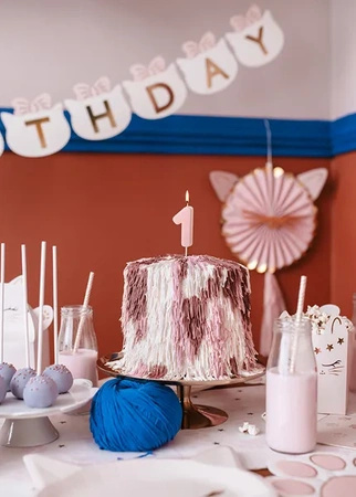 Świeczka na tort cyferka 1 różowa pastelowa jasna 5,5cm 1 sztuka SCU10-1-081J