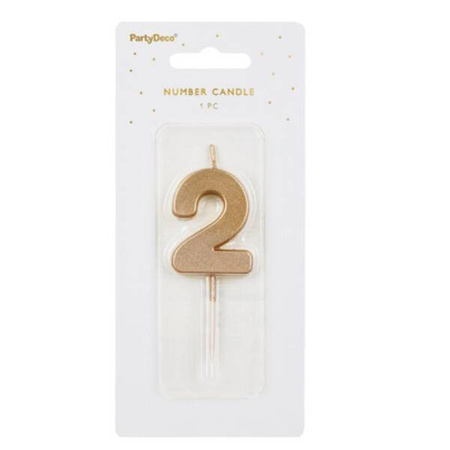 Świeczka na tort cyferka 2 złota urodziny 4,5cm Partydeco 1 sztuka SCU9-2