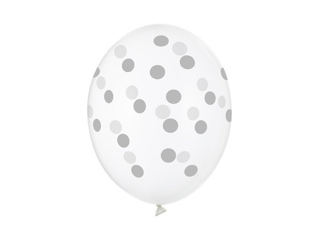 Balony w srebrne kropki przezroczyste 30cm 6 sztuk SB14C-223-099S-6