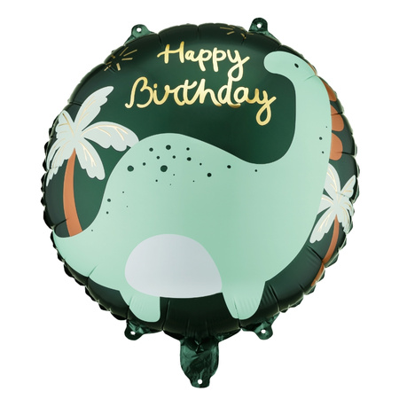 Balon foliowy Dinozaur Brontozaur z napisem Happy Birthday pastylka okrągły 35 cm 1 sztuka FB360