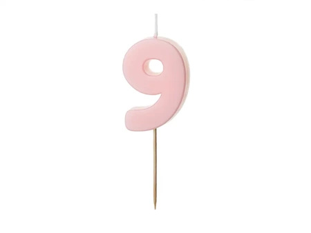 Świeczka na tort cyferka 9 różowa pastelowa jasna 5,5cm 1 sztuka SCU10-9-081J