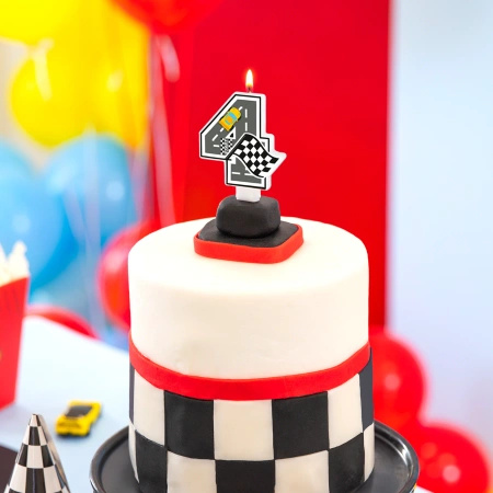 Świeczka na tort cyfra 4 Wyścigówki Race On 1 sztuka 169261