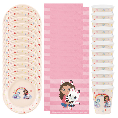 Kubeczki, talerzyki, serwetki Koci Domek Gabi urodziny papierowe dla 12 osób zes-GABI10
