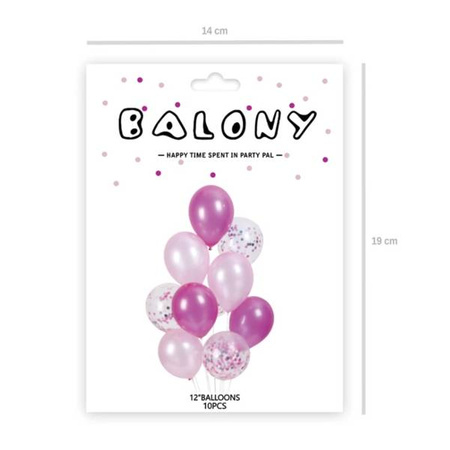 Balony różowe mix z konfetti 30cm 10 sztuk 400864