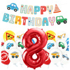 Balony na 8 urodziny Pojazdy Budowa baner Happy Birthday zestaw zes-AUTO21