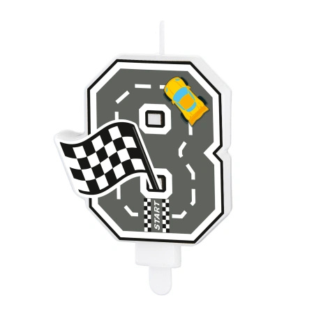 Świeczka na tort cyfra 8 Wyścigówki Race On 1 sztuka 169308