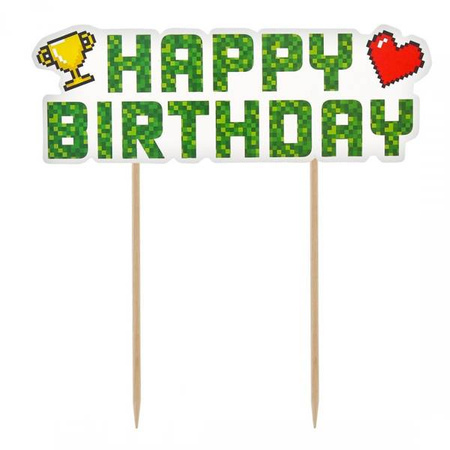 Topper na tort Happy Birthday Game On 14,5x14cm 1 sztuka PF-DTGH