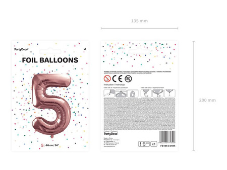 Balon foliowy cyferka 5 różowe złoto 86cm 1 sztuka FB1M-5-019R
