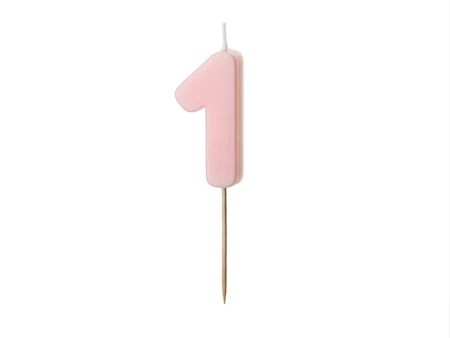 Świeczka na tort cyferka 1 różowa pastelowa jasna 5,5cm 1 sztuka SCU10-1-081J