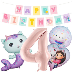 Balony na 4 urodziny Koci Domek Gabi zestaw zes-GABI24