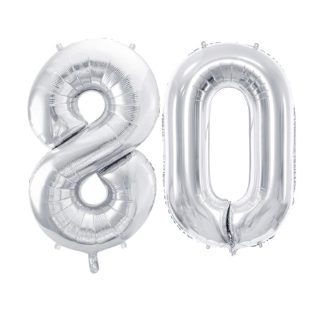 Balony na 80 urodziny srebrne 86cm foliowe FB1M-80-018