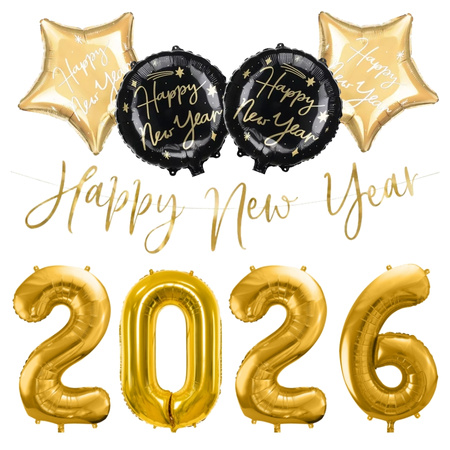 Dekoracje na Sylwestra 2026 balony baner złote czarne zes-SYL22