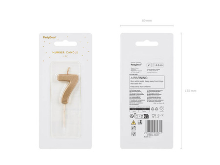 Świeczka na tort cyferka 7 złota urodziny 4,5cm Partydeco 1 sztuka SCU9-7