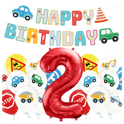 Balony na 2 urodziny Pojazdy Budowa baner Happy Birthday zestaw zes-AUTO15