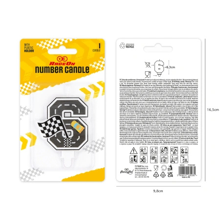 Świeczka na tort cyfra 6 Wyścigówki Race On 1 sztuka 169285
