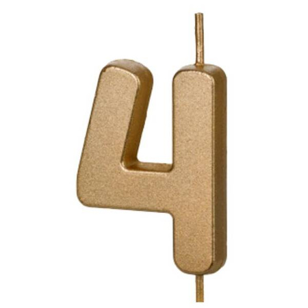 Świeczka na tort cyferka 4 złota urodziny 4,5cm Partydeco 1 sztuka SCU9-4