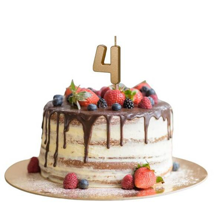 Świeczka na tort cyferka 4 złota urodziny 4,5cm Partydeco 1 sztuka SCU9-4
