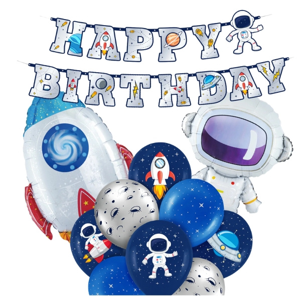 Balony urodzinowe Kosmos rakieta astronauta baner Happy Birthday zestaw zes-KOS8
