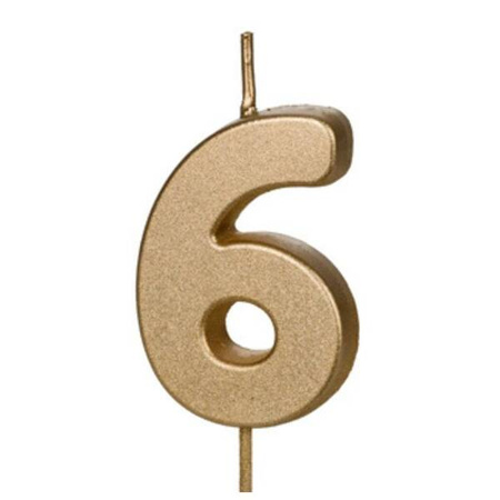 Świeczka na tort cyferka 6 złota urodziny 4,5cm Partydeco 1 sztuka SCU9-6