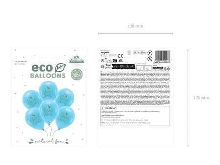 Balony ECO Chrzest Święty niebieskie 33cm 6 sztuk  ECO33P-204-011-6