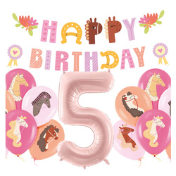 Balony na 5 urodziny Koniki girlanda napis Happy Birthday zes-konie15