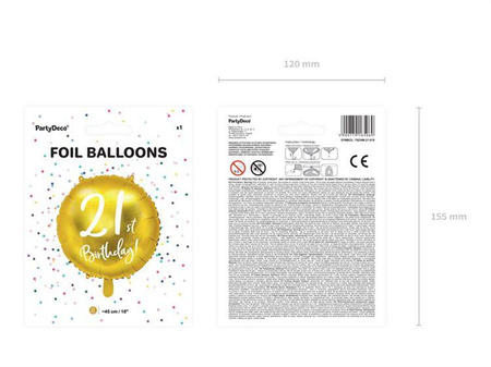 Balon foliowy 21th Birthday złoty średnica 45cm FB24M-21-019