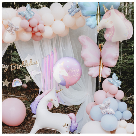 Balon foliowy Jednorożec z napisem Happy Birthday pastylka okrągły 35 cm 1 sztuka FB354