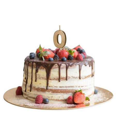 Świeczka na tort cyferka 0 złota urodziny 4,5cm Partydeco 1 sztuka SCU9-0