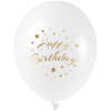 Balony na urodziny białe ze złotym nadrukiem Happy Birthday ......cm 5 sztuk KB2877