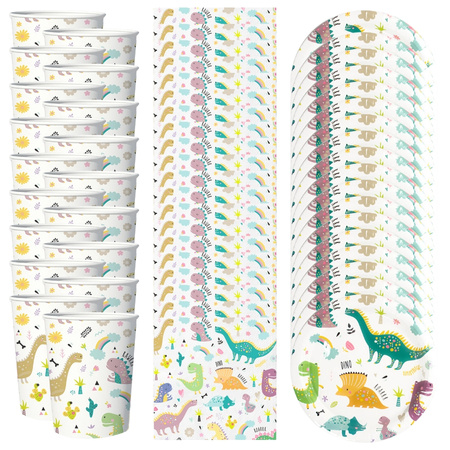 Kubeczki talerzyki serwetki papierowe Dinozaury urodziny zestaw dla 18 osób zes-DINO17