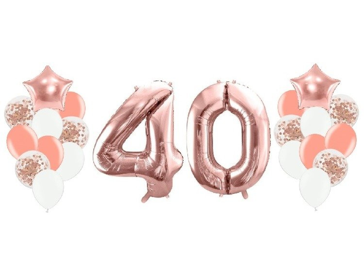 Balony na 40 urodziny różowe złoto 22 sztuki A16