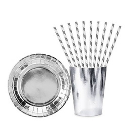 Zestaw kubeczki talerzyki słomki srebrne ZES-UN1