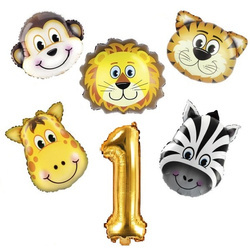 Balony na Roczek zwierzątka safari foliowe 6 sztuk ZB55