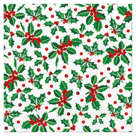 Serwetki świąteczne ostrokrzew 33 x 33 cm 20 sztuk SDL238800