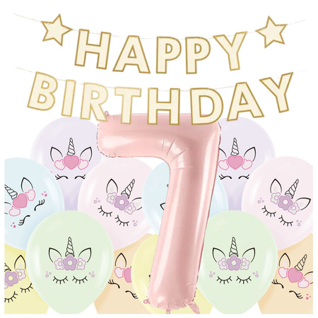 Dekoracje na 7 urodziny Jednorożce baner balony zestaw zes-JED20