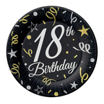 Talerzyki papierowe 18th Birthday czarne 18cm 6 sztuk PW-T187
