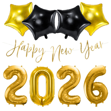 Dekoracje na Sylwestra 2026 balony baner złote czarne zes-SYL26