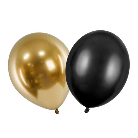 Balony metaliczne czarne i złote 30cm 20 sztuk ZB21