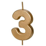 Świeczka na tort cyferka 3 złota urodziny 4,5cm Partydeco 1 sztuka SCU9-3