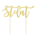 Topper na tort z napisem Sto Lat złoty brokatowy 13cm 1 sztuka 512277