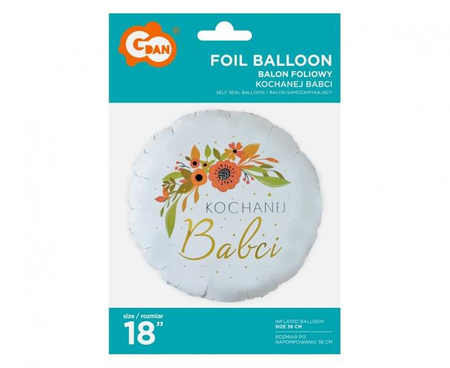 Balon foliowy z nadrukiem Kochanej Babci na Dzień Babci 46cm 1szt FG-OKBA