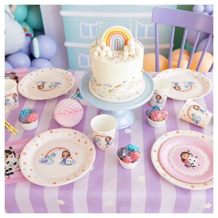 Talerzyki serwetki Koci Domek Gabi urodziny papierowe różowe dla 12 osób zes-GABI6