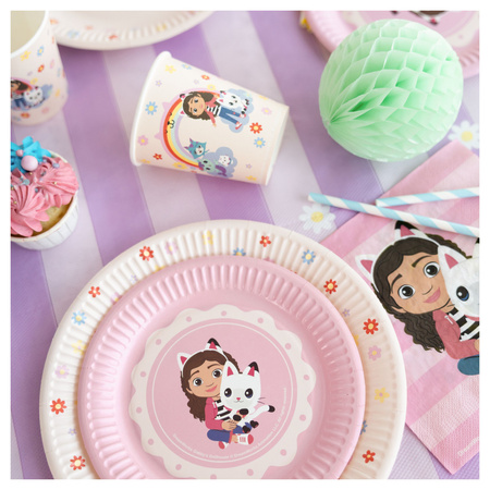 Talerzyki serwetki Koci Domek Gabi urodziny papierowe różowe dla 6 osób zes-GABI5