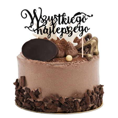 Topper na tort z napisem Wszystkiego najlepszego czarny brokatowy 19cm 1 sztuka 144626